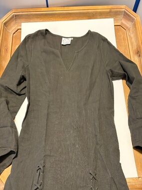 French Meadows dark green linen viking dress w lacing, sz L